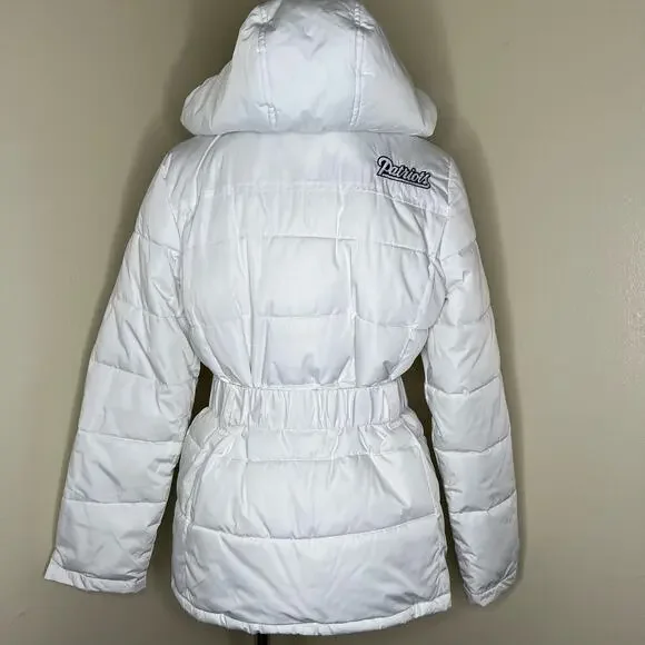 NFL New England Patriots Puffer Jacket Womens Medium Belted Hooded Fleece Parka - Picture 4 of 15